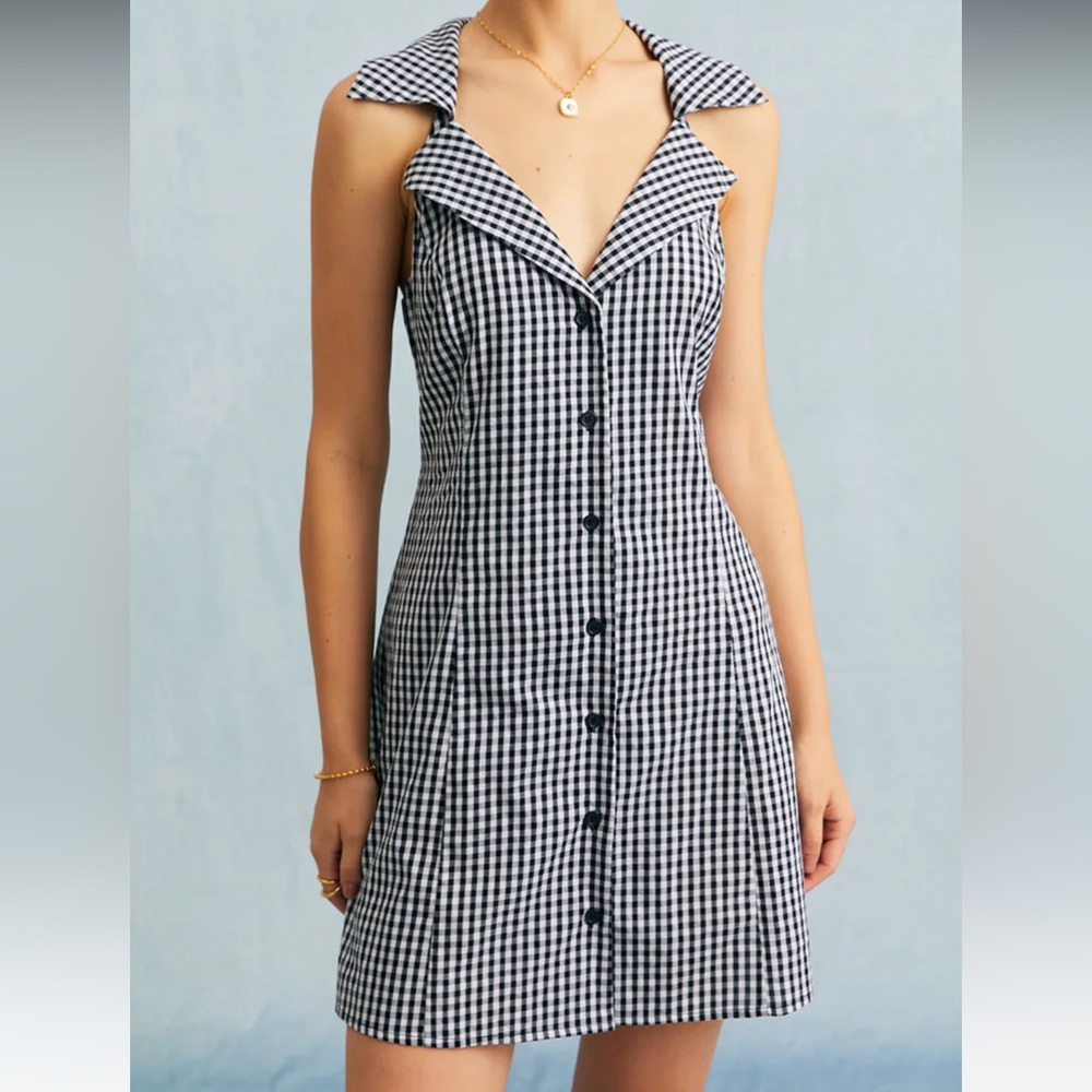 Rihoas Black and White Gingham Mini Dress